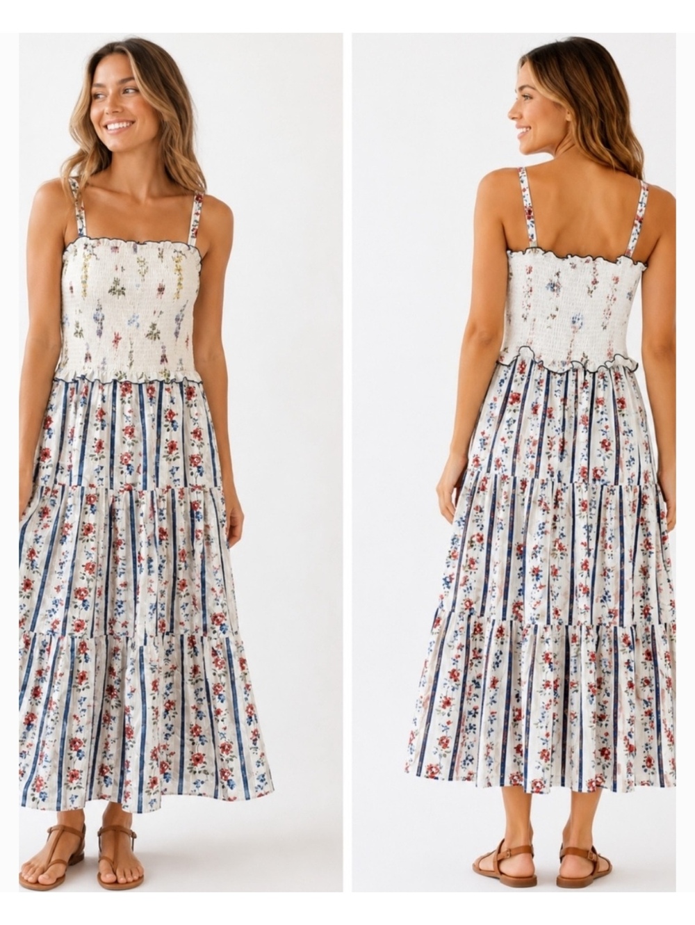 NWT Smocked Floral Tiered Maxi Dress By White Closet size L - Picture 1 of 6